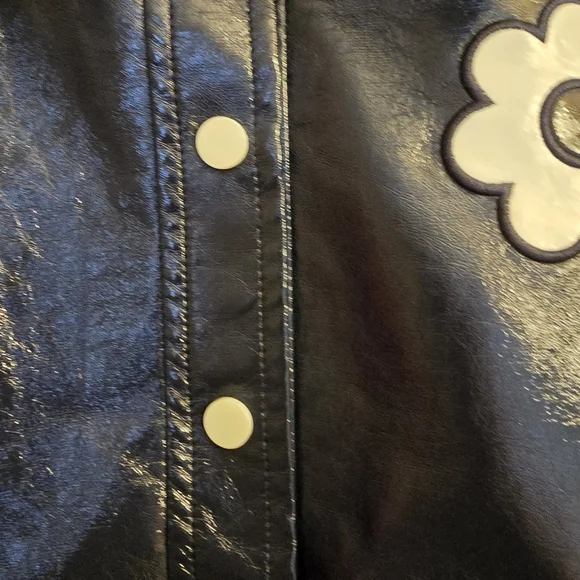 Hippocamp Paris Navy White Daisy Floral Faux Leather Jacket - Picture 3 of 3